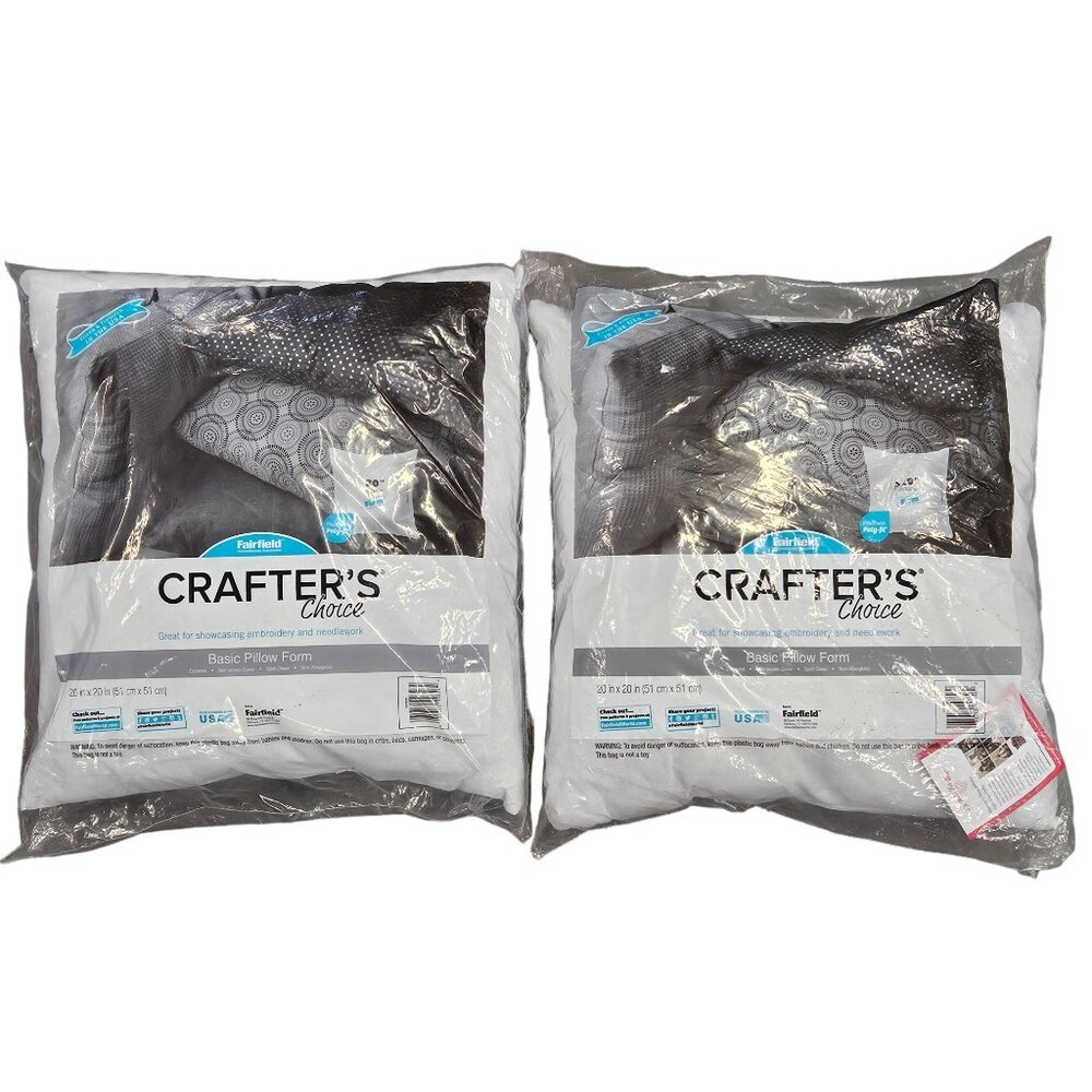 Fairfield Crafters Choice Basic Pillow Insert 20"x20" Square Firm  - Lot of 2